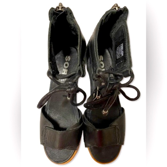 NWT Sorel Joanie wedge lace up black sandals (SZ 7) - Picture 3 of 6